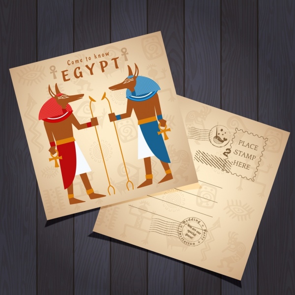 โปสการ์ดแบบอียิปต์ออกแบบองค์ประกอบตกแต่งสไตล์ย้อนยุค