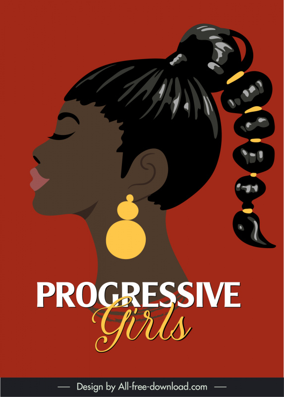 포스터 흑인 사춘기 소녀 템플릿 근접 촬영 만화 스케치