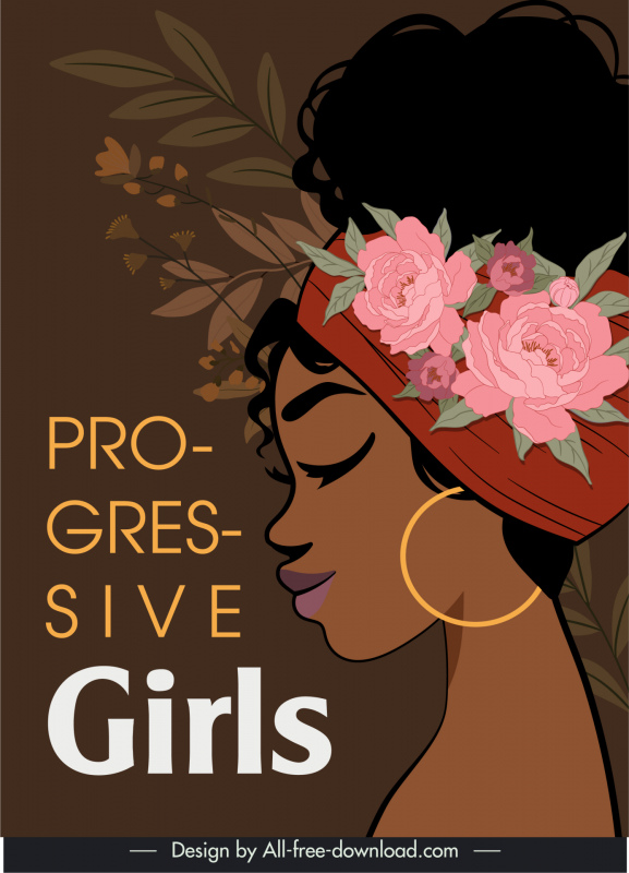Poster Black Adolescent Girls Plantilla Dibujos animados dibujados a mano Boceto
