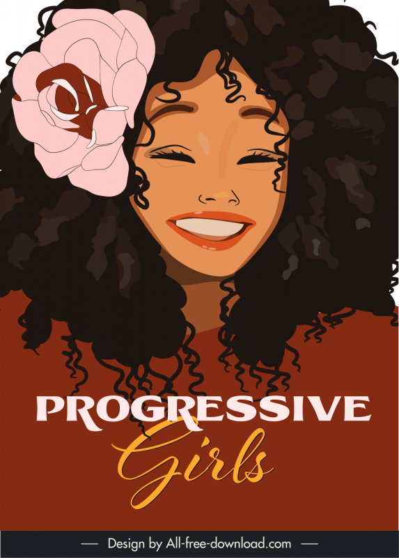 poster meninas progressivas pretas modelo sorridente menina desenhada à mão esboço dos desenhos animados