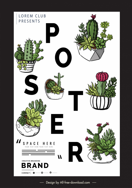 Poster template pot kaktus dekorasi desain klasik
