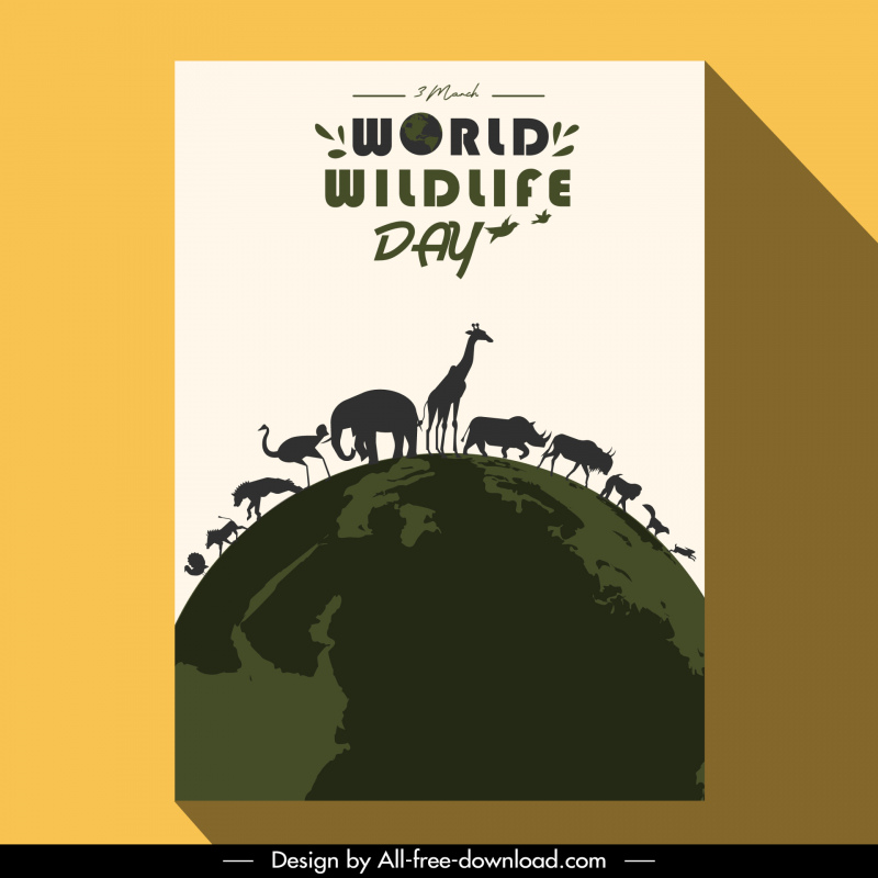 ポスター世界野生生物の日のポスター地球種のスケッチシルエットデザイン