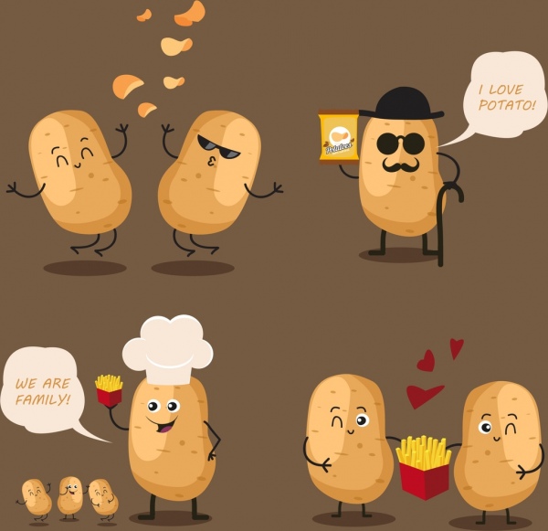 patates cipsi reklam komik stilize simgeler dekorasyon