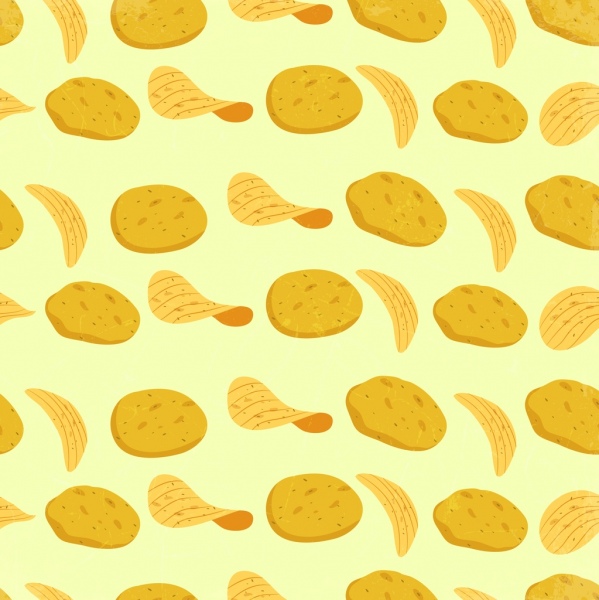 Khoai tây, thực phẩm, nền màu vàng biểu tượng thiết kế lặp đi lặp lại