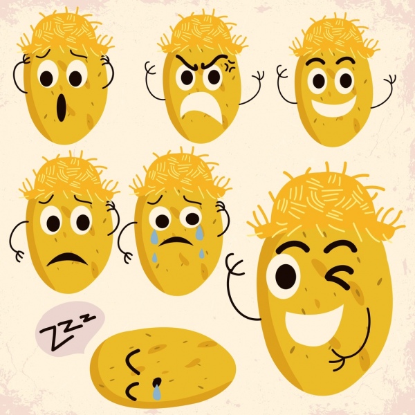 Melon icono amarillo diseño estilizado diversas emociones