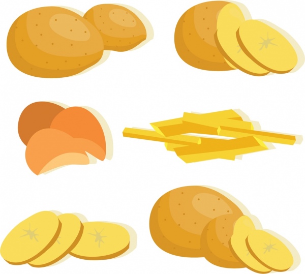 kentang ikon koleksi berbagai kuning 3d Desain