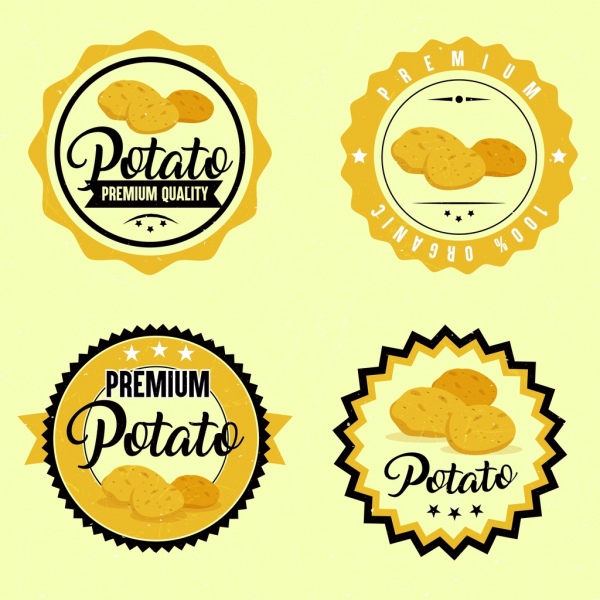 Plantilla círculo amarillo diseño etiqueta de patata