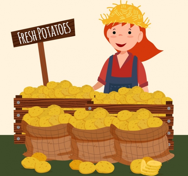 exposition vente de pommes de terre dessin les icônes de vendeur