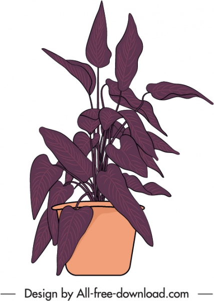 鉢植えの観葉植物のアイコン古典的な手描きのデザイン