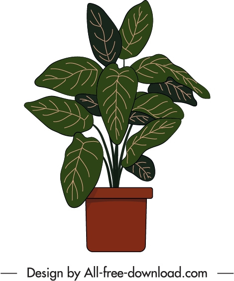 鉢植えの植物アイコンフラットレトロ手描きスケッチ