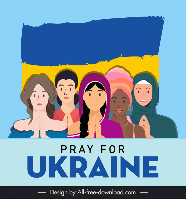 Priez pour l’Ukraine bannière nationale filles nationale médiation dessin animé croquis