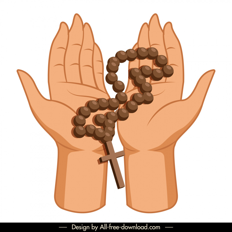 祈りの手のロゴタイプ聖十字架ロザリオスケッチ