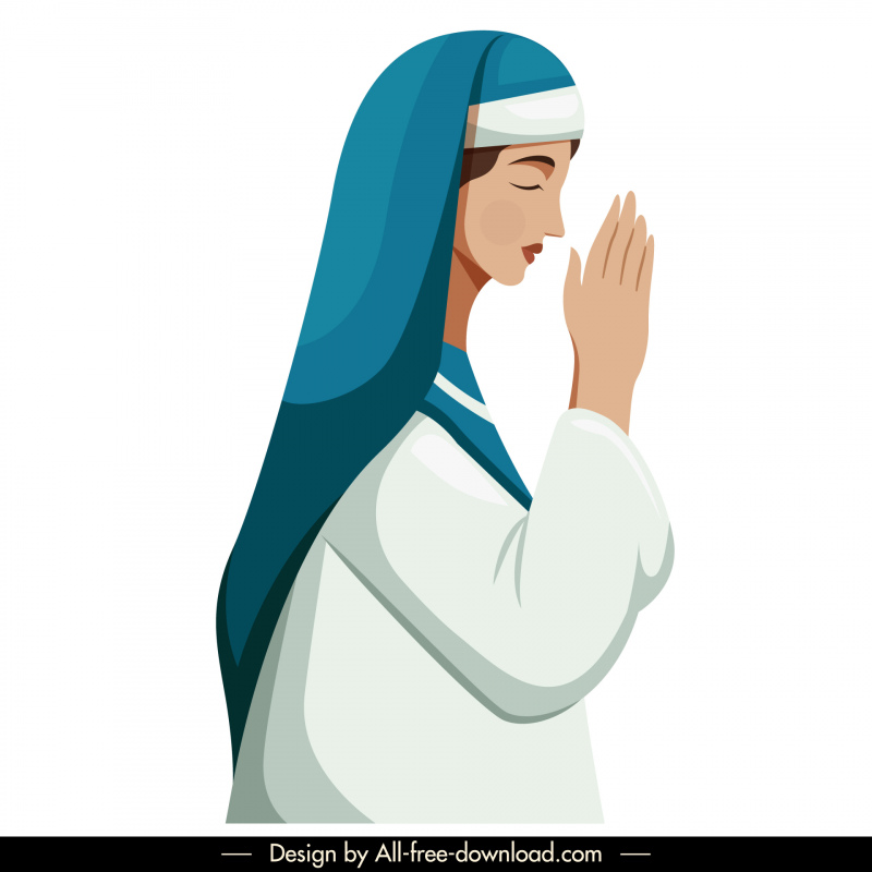 diseño de personajes de dibujos animados de iconos de monja orante