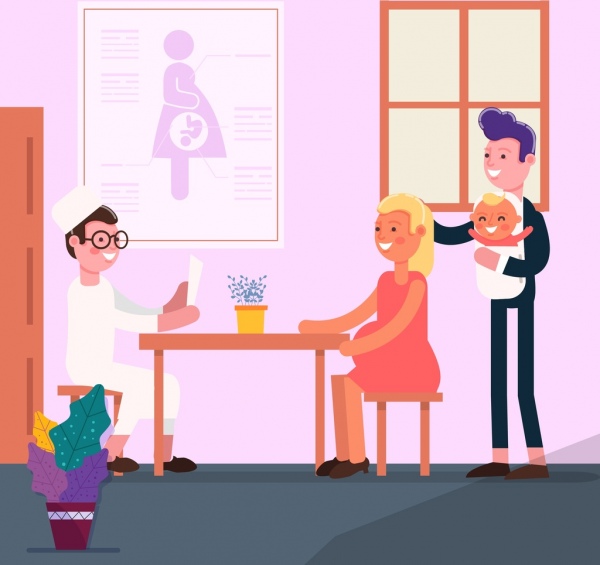 懷孕時間背景醫生家庭圖示卡通設計