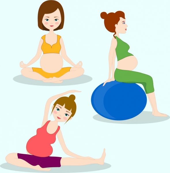 personagens dos desenhos animados ícones grávidas exercitando gestos