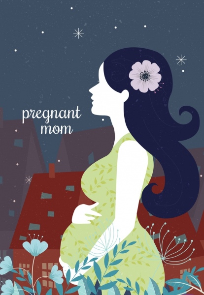 Беременная мама, Рисунок цветными классический мультфильм дизайн