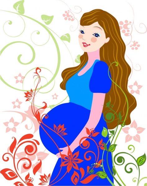 madre, incinta, sfondo colorato cartoon design