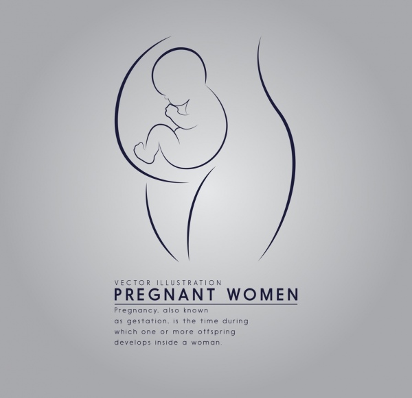 妊娠中のミイラ バナー赤ちゃん女性アイコン フラット スケッチします。