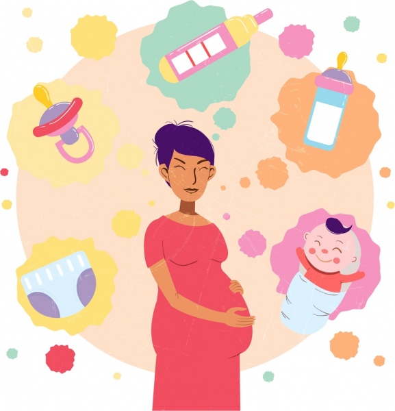 phụ nữ mang thai nền grunge nhiều màu trang trí biểu tượng cho trẻ sơ sinh