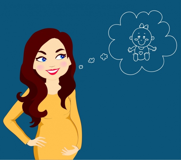 妊娠中の女性が女性子供音声バブル アイコンを描画