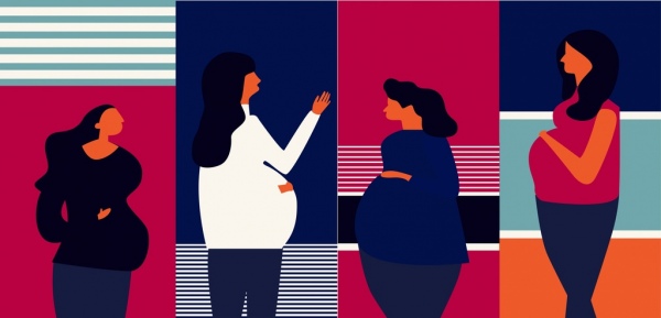 ícones de mulher grávida colorido design clássico
