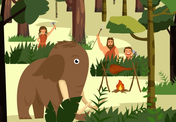 доисторических возрасте картина слон пещерных иконы мультфильм дизайн