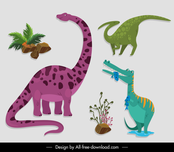 elementi di design preistorico dinosauri piante schizzo
