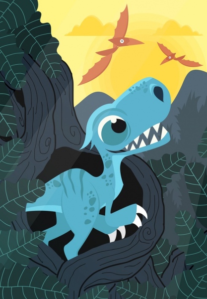 先史時代の恐竜アイコン色とりどり漫画デザインを描画