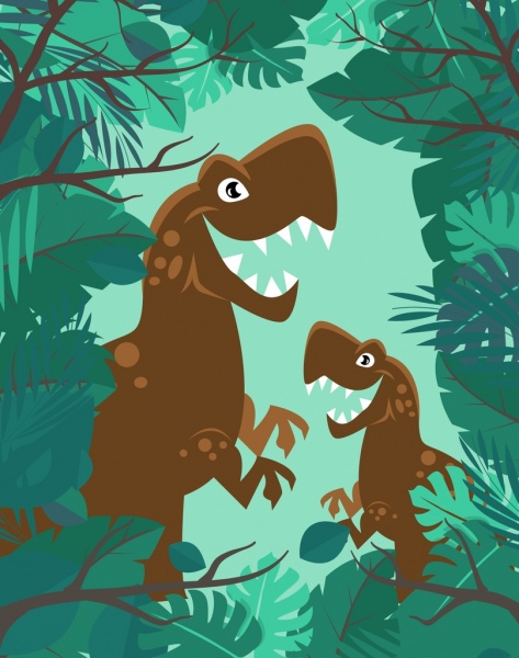 La prehistoria dibujo feroz dinosaurio verde selva iconos