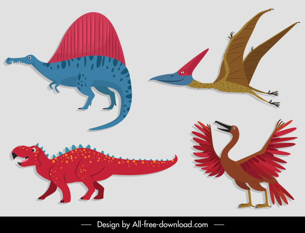 ícones de espécies pré-história coloridos design plano