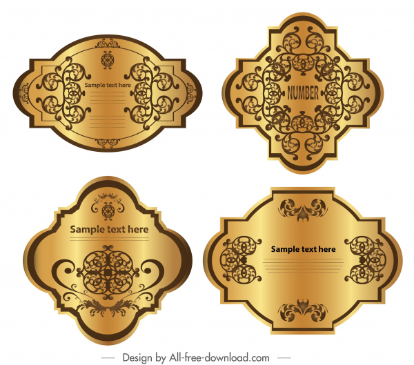 plantillas de etiquetas de primera calidad decoración simétrica dorada brillante