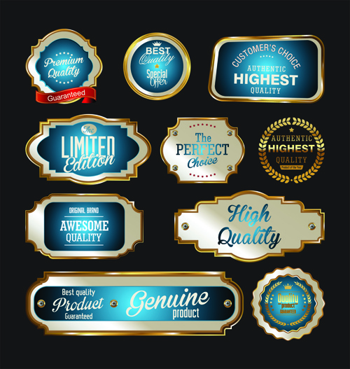 Premium-Qualität Abzeichen mit Etiketten golden Vektor