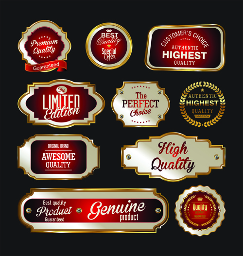 Premium-Qualität Abzeichen mit Etiketten golden Vektor