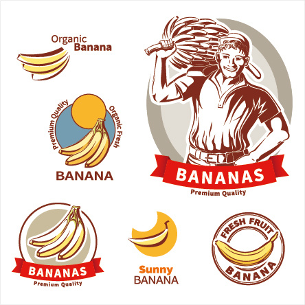 プレミアム品質バナナ ラベル ベクトルを設定
