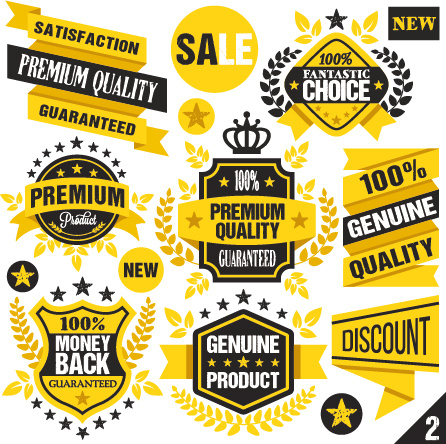 qualità Premium nero con giallo etichette e distintivi di vettore