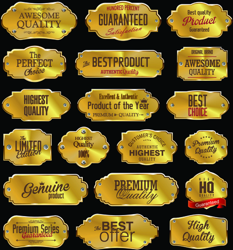 set de vector brillante del oro etiquetas de calidad premium