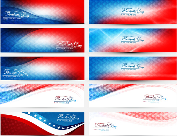 President Day In United States Of America With Colorful Header Set Collection Vector Illustration