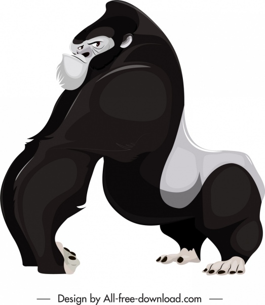 Espèce de primate icône noir blanc dessin animé gorille croquis