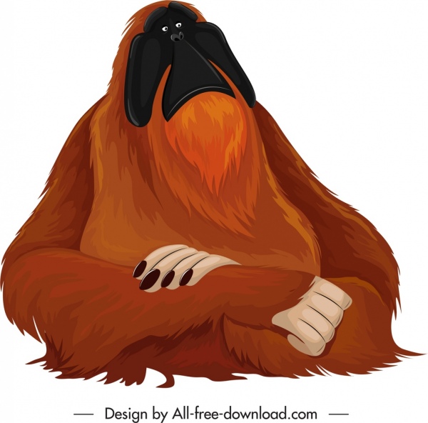 ไพรเมตสปีชีส์ไอคอนการ์ตูน orangoutang ร่างตัวละคร