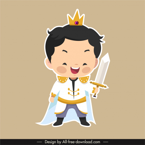 icono príncipe divertido niño espada boceto personaje de dibujos animados