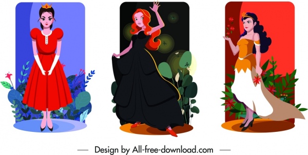Prinzessin Kartenvorlagen farbigen Zeichentrickfiguren Dekor