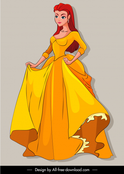принцесса значок элегантный девушка эскиз мультипликационный персонаж