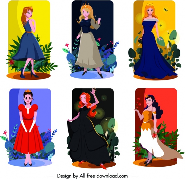 personajes de dibujos animados lindo de plantillas iconos princesa