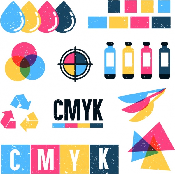 인쇄 표시 아이콘 다채로운 평면 도형