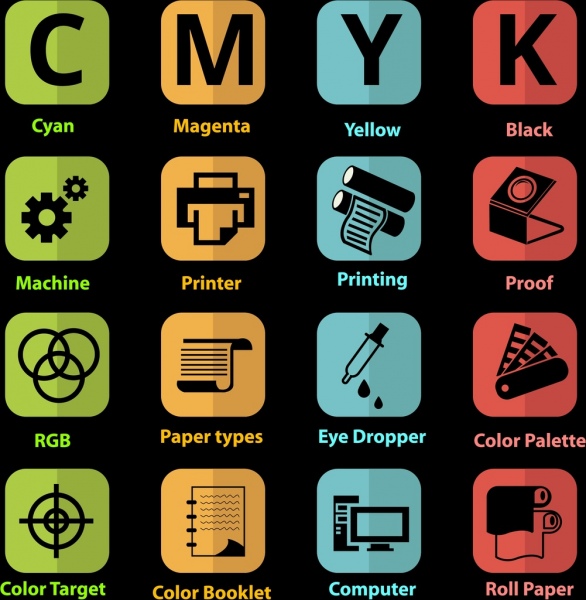 印表機標誌收集彩色方塊隔離