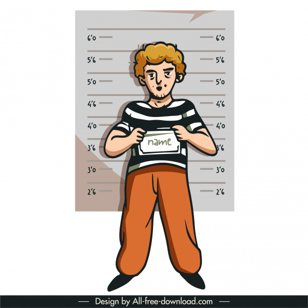 mahkum simgesi tutuklandı adam kroki düz handdrawn karikatür
