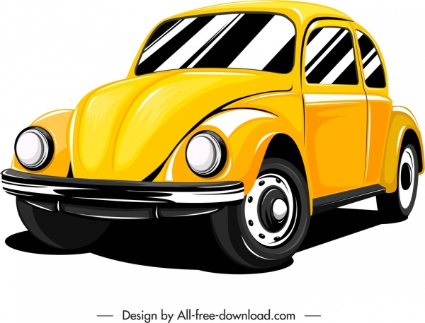 ikon mobil pribadi model klasik sketsa kuning