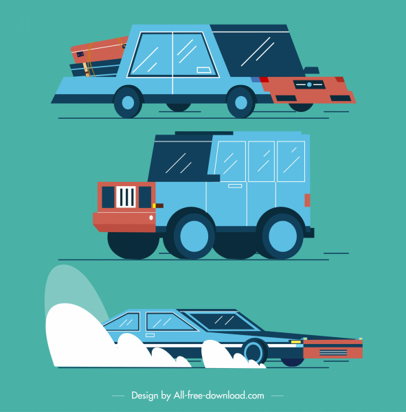 iconos de vehículos de coche privado clásico boceto 3d
