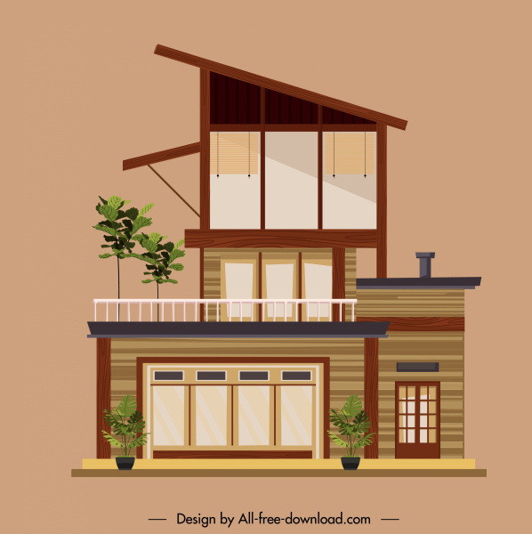 Private House Template Colored Modern Flat Sketch
