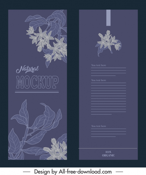 plantilla de paquete de producto elegante decoración de plantas dibujadas a mano oscuro